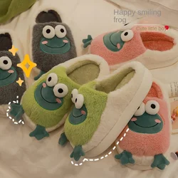 2022 Winter Slippers Women Men Home Floor Shoes Cute Frog Keep Warm Soft Plush Couples Indoor Slides Ladies Cotton Footwear