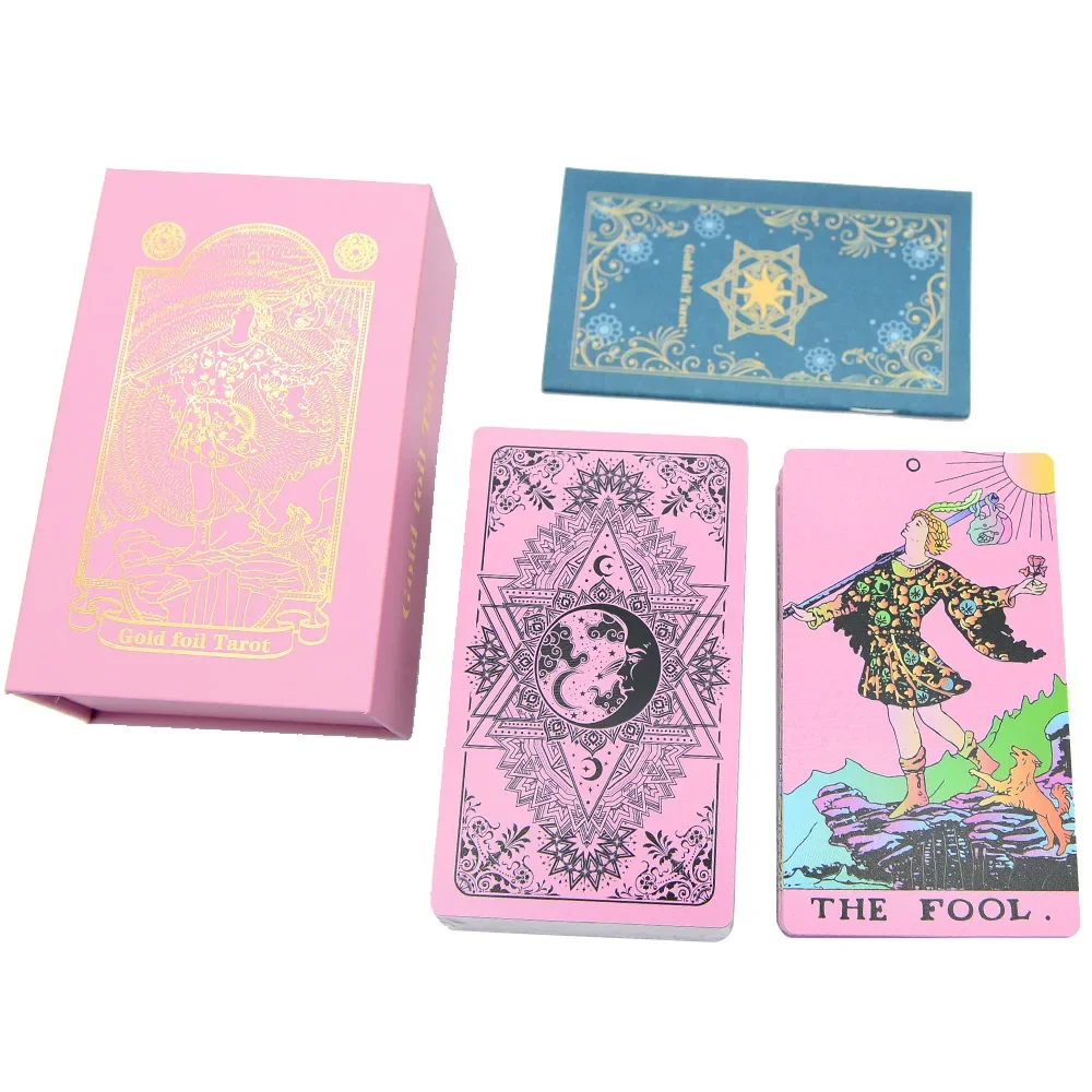 Cards Dazzling New Gold Foil Tarot Cards Laser Pink Predictive Divination Deck PVC Board games For Beginners And Collectors