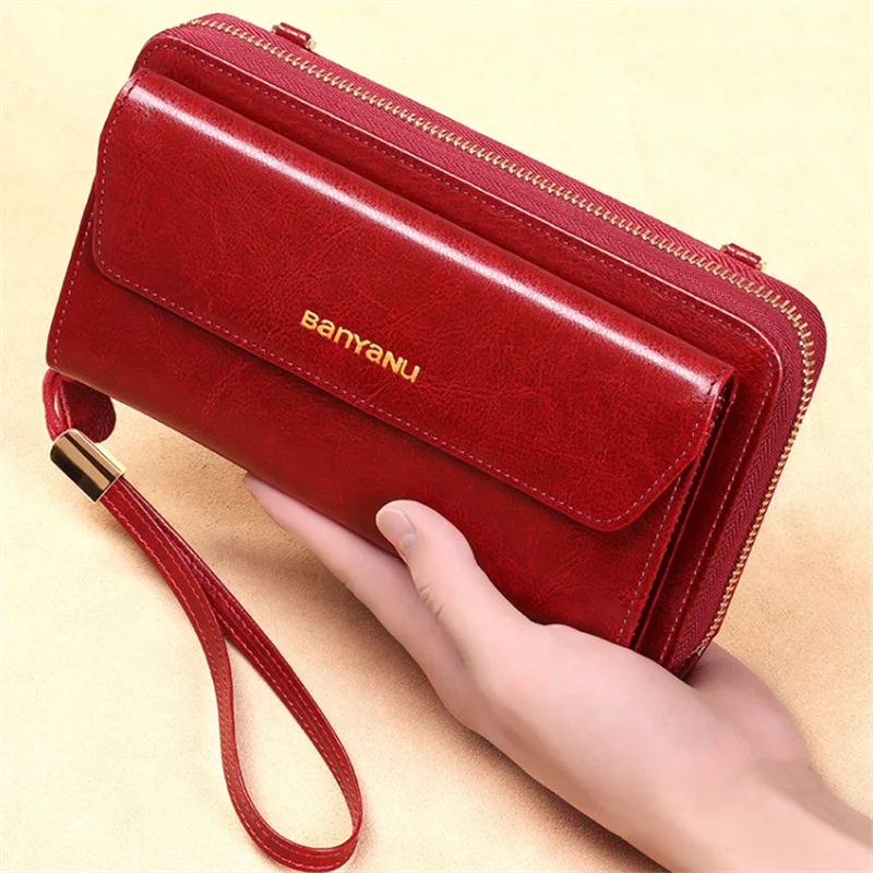 Genuine Leather Women's Wallet Large Capacity Clutch Bag Lady Shoulder Bags Phone Bag Crossbody Fashion Wallets for Women