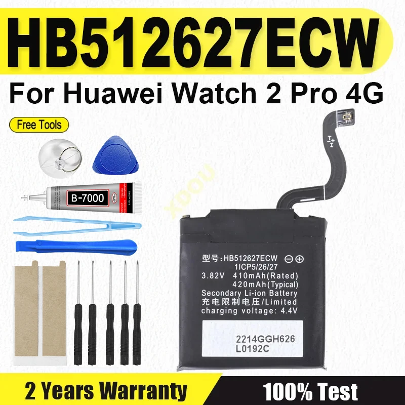 HB512627ECW Battery For Huawei WATCH 2 Pro 4G 2Pro EO-DLXXU Porsche Design WATCH GT FTN-B19 420mAh Battery + Free Tools