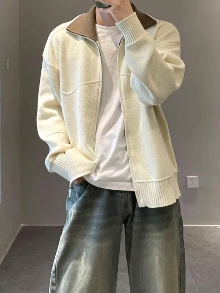 

Повседневный вязаный открытый кардиган, мужской дизайн, чувственный цвет, свитер с блузным воротником, осень-зима, пальто из пряжи для отдыха для мужчин