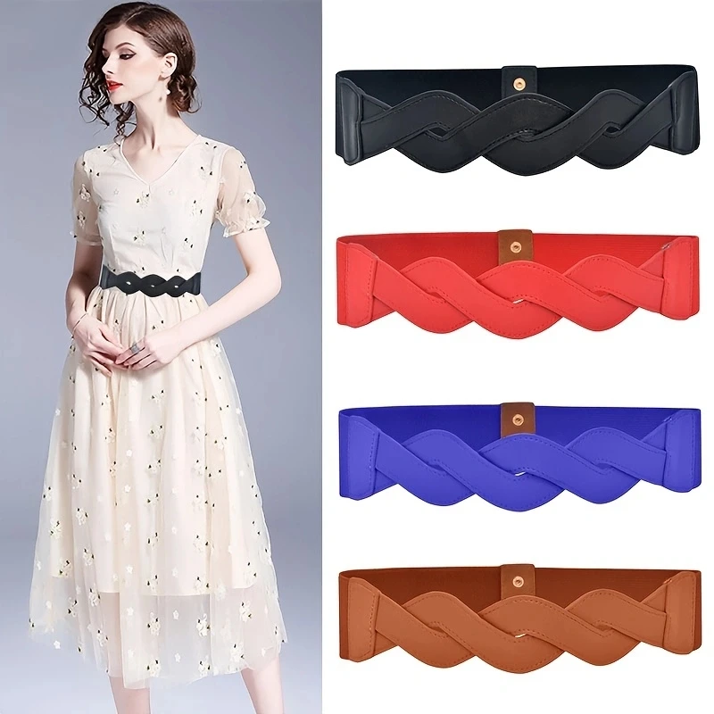 Women\'s Wide Belt Elastic Elastic Waist Seal Dress with Waist Wrap Coat Matching Skirt Belt Women\'s Accessories Spring New Style