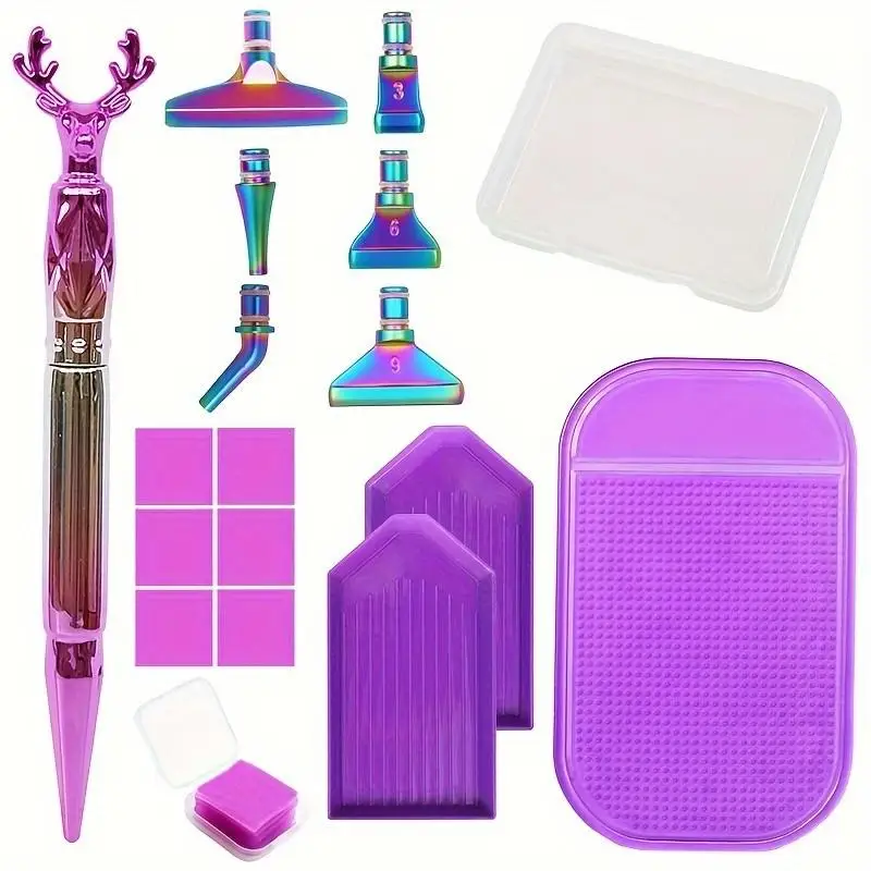 Deer Antler-Shaped Rhinestone Pen with Metal Tip, Diamond Painting Accessories Tool, Diamond Painting Colorful Rhinestone Pen Tip, DIY Rhinestone Pen, 5D Diamond Embroidery Colorful Metal Pen Tip Tool Set