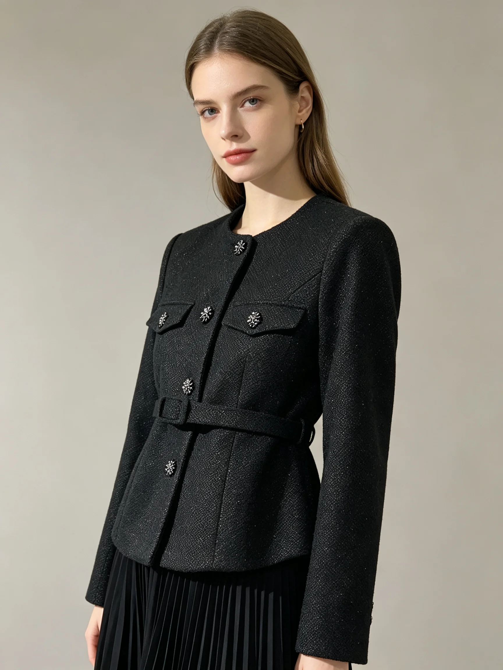 ZJYT Elegant Women's Long Dress Set Two Piece Outfit Autumn Winter Fashion Tweed Jacket and Skirt Suit White Black Office Party