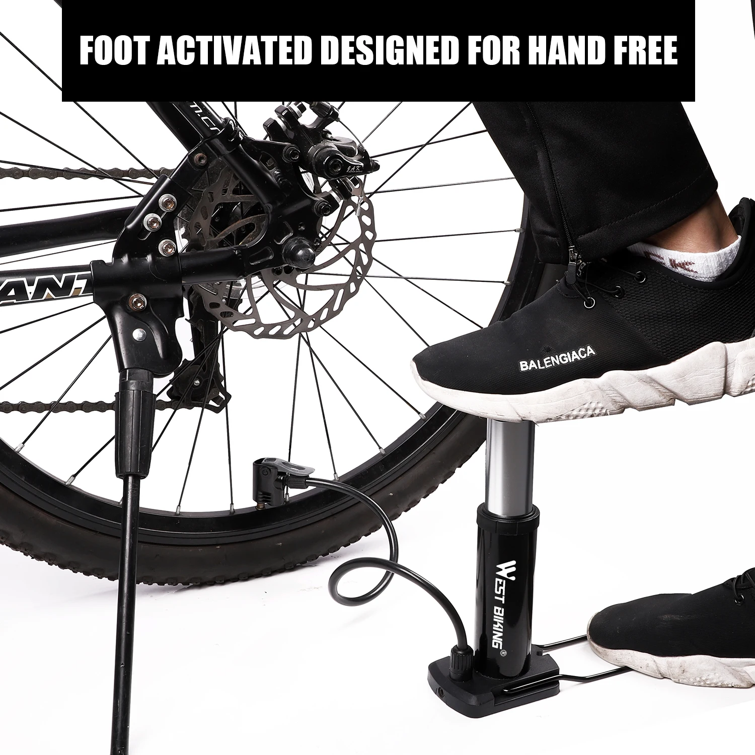 WEST BIKING Bike Pump 100PSI Portable Foot Pump Presta/Schrader Valve Bicycle Tire Inflator Floor Air Pump MTB Bike Accessories