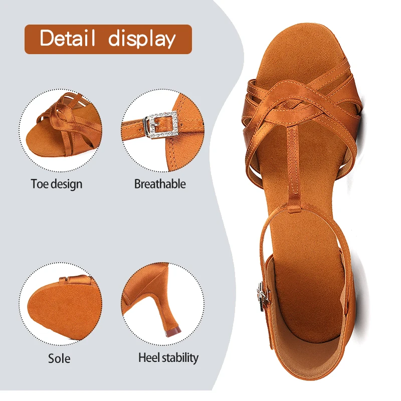 Women Latin Dance Shoes Ballroom Dance Shoes Silk Tango Party Salsa Dancing Shoes for Ladies Sandals Heel 5/7.5/8.5CM