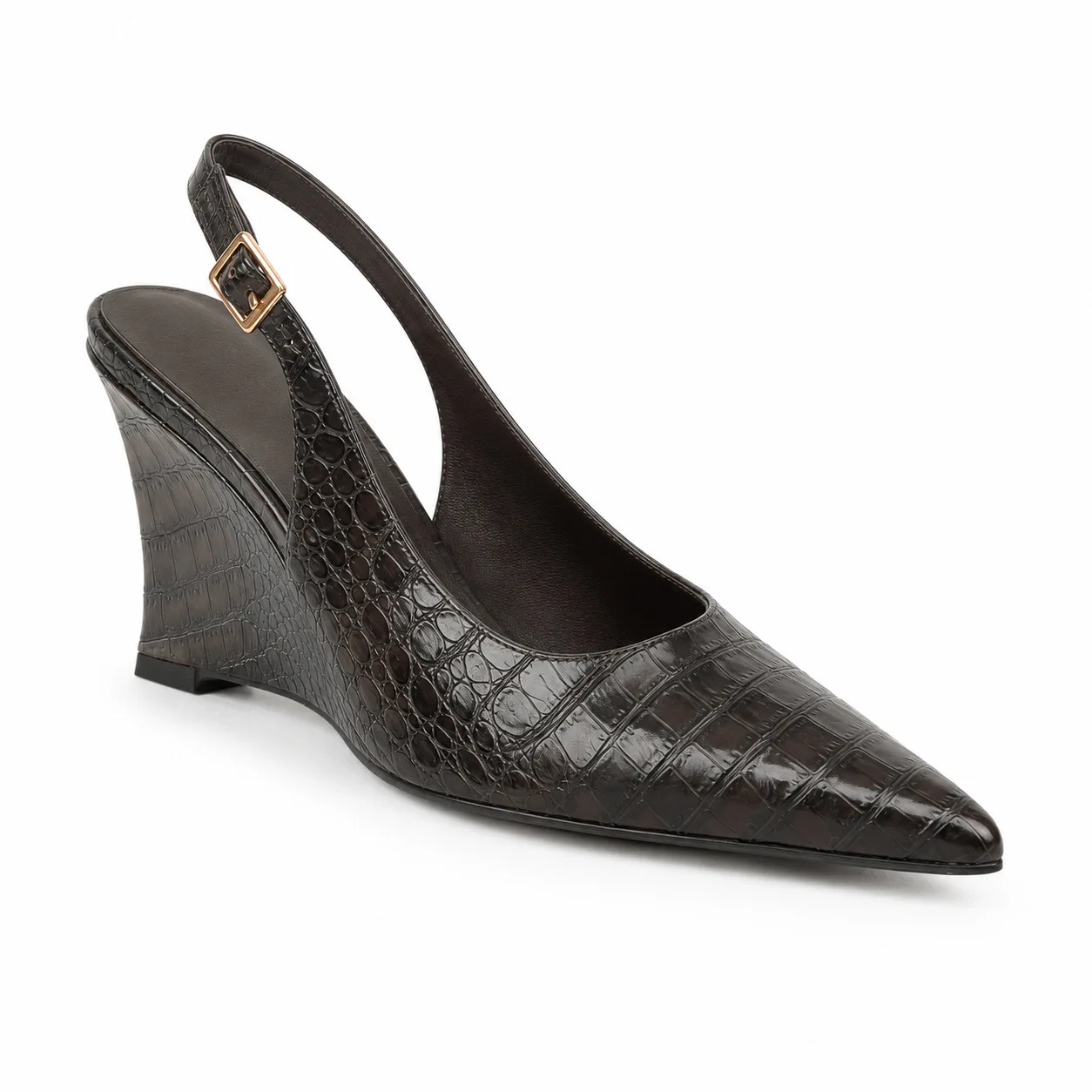Spring and summer new pointed crocodile pattern hairy wedge sandals for banquet dresses, large-sized high-heeled women's shoes