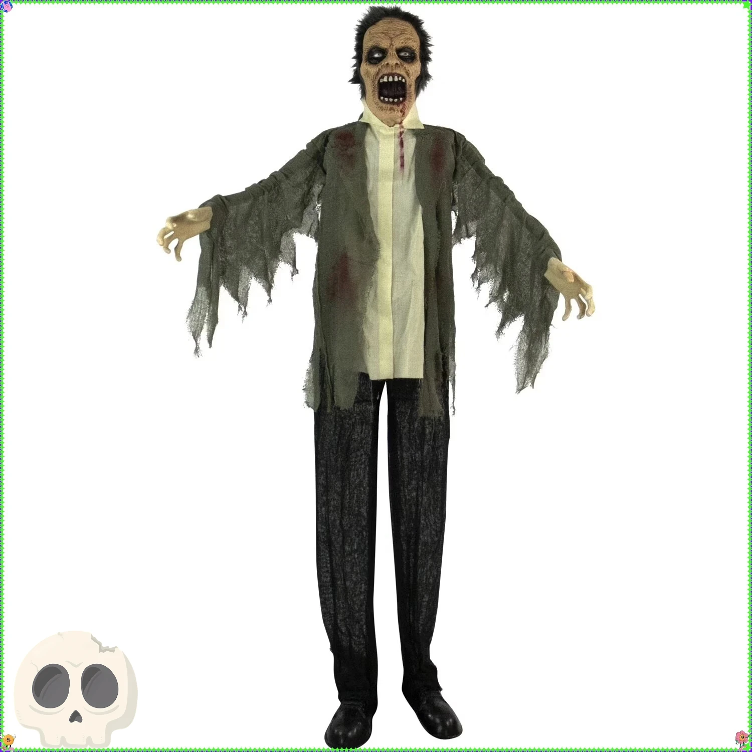 ホラーゾンビデコレーション！ 庭の幽霊屋敷用のアニメーション付き5.3フィートの怖い小道具。 動き/音付きのハロウィーンパーティーデコレーション。