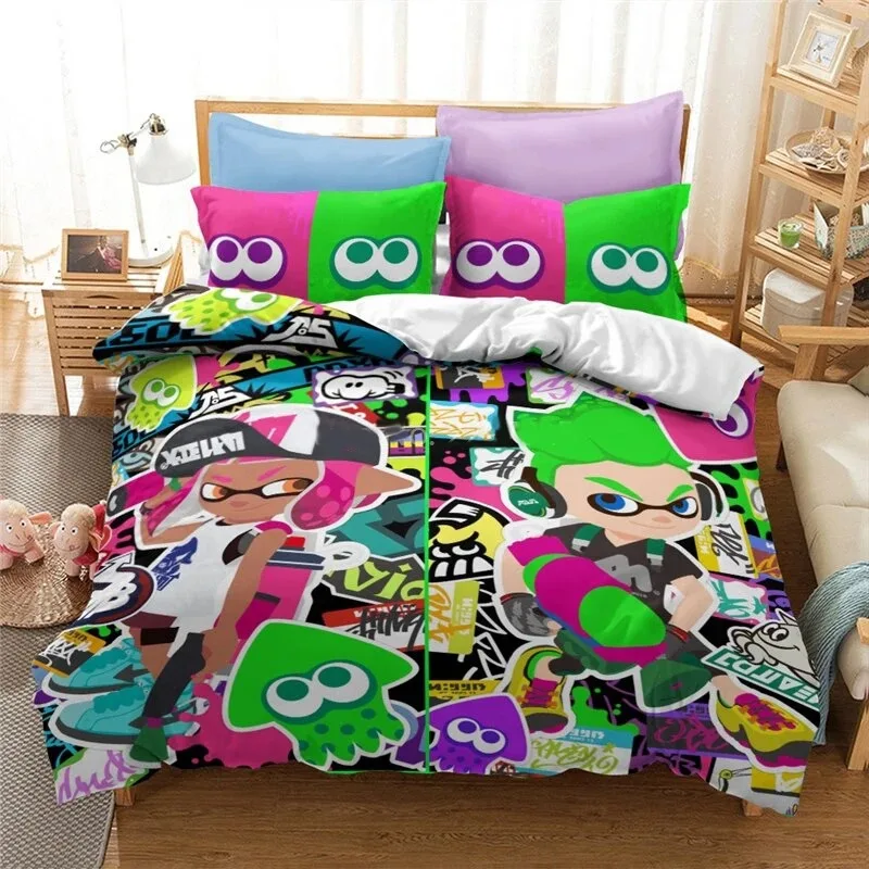 3D Printed Splatoon Game Bedding Set Boys Girls Twin Queen Size Duvet Cover Pillowcase Bed Kids Adult Fashion Home Textileextile