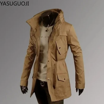 Men's Military Cargo Slim-Fit Trench Coat 3 YASUGUOJI New 2025 Men's Trench Coats Outerwear Military Cargo Jacket Men Windbreakers Male Classic Slim Fit Trench Coat Man 3