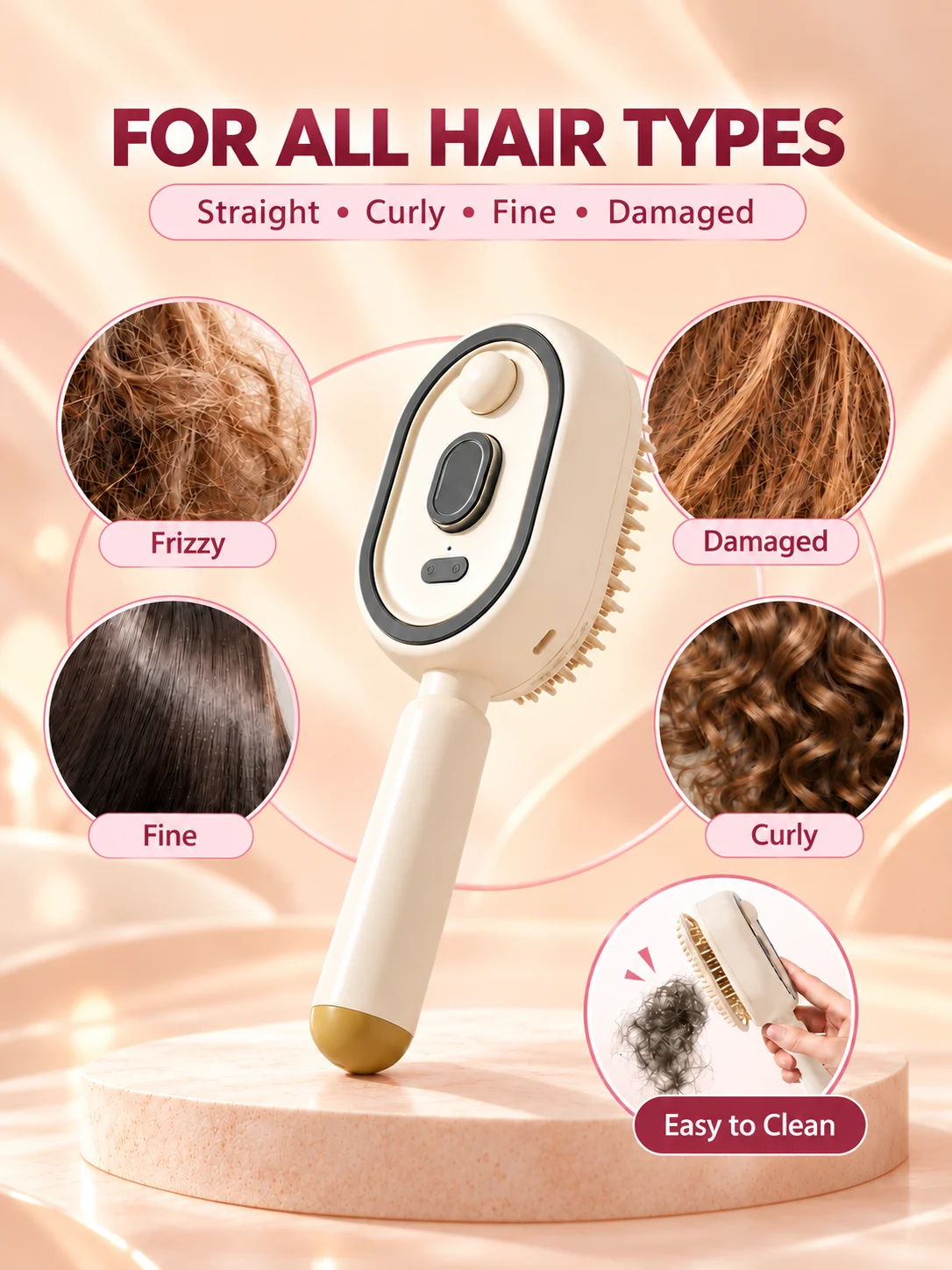 Mist Styling Comb for Sleek Straight Hair, Red Light Spray Brush to Tame Flyaways and Refresh Unruly Strands