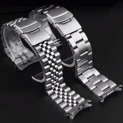 Metal Strap 18mm 20mm 22mm Stainless Steel Watch Band Curved End Bracelet for Seiko Five Beads Wristband Folding Buckle Belt
