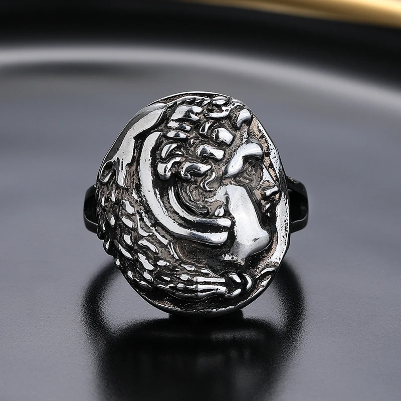 حلقة هرقل منحوتة على شكل حلقة قديمة، تصميم تمثال لوحة دائرية، حلقة إيمان، حجم فتحة قابل للتعديل #2