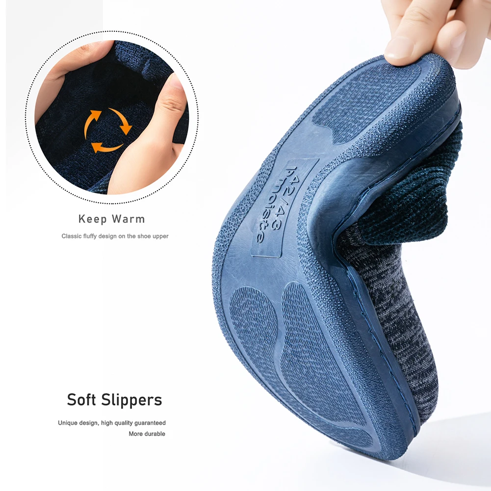 Pmoiste محبوك المرقعة أحذية منزلية الرجال الدافئة لينة TPR وسادة رغوة الذاكرة مصمم النعال المنزل الفاخرة عدم الانزلاق الشتاء داخلي #4