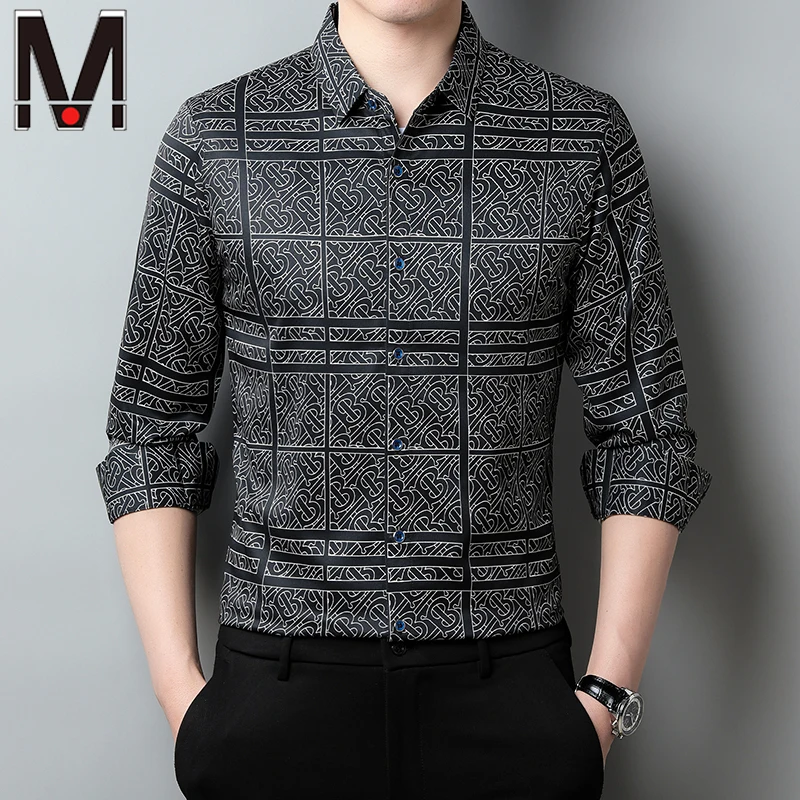 

New Men's Casual Printed Long Sleeved Lapel Shirt for Spring and Autumn Fashion Comfortable Wrinkle Free Top Without Ironing