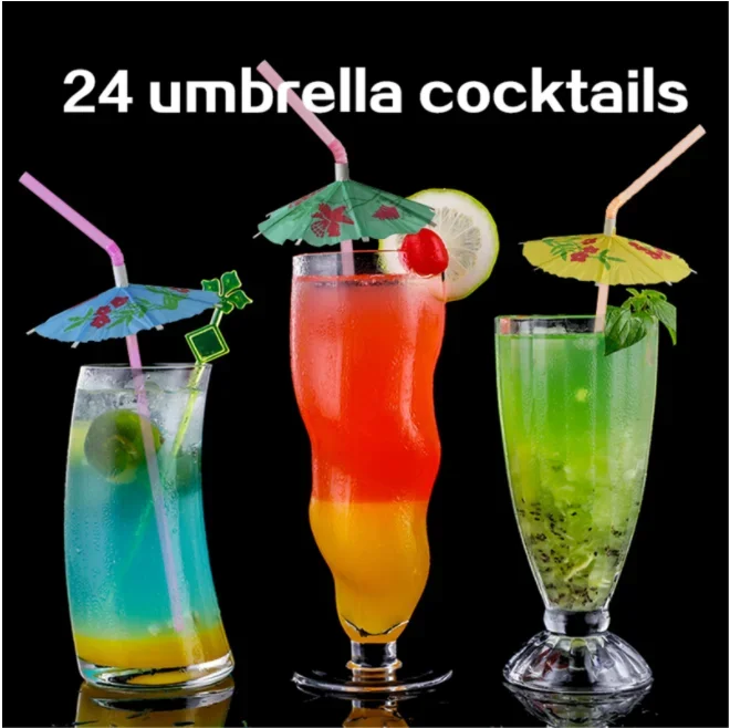 24pcs/pack straw Drink Fruit Cake Sticks Mini Paper Umbrella Cocktail Parasols Wedding Decoration Birthday Party Supplies