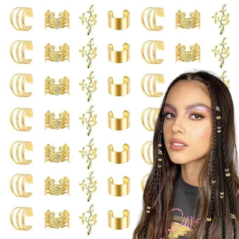 

40PCS Braided Set Gold and Silver Hollow Hair Accessories Jewelry