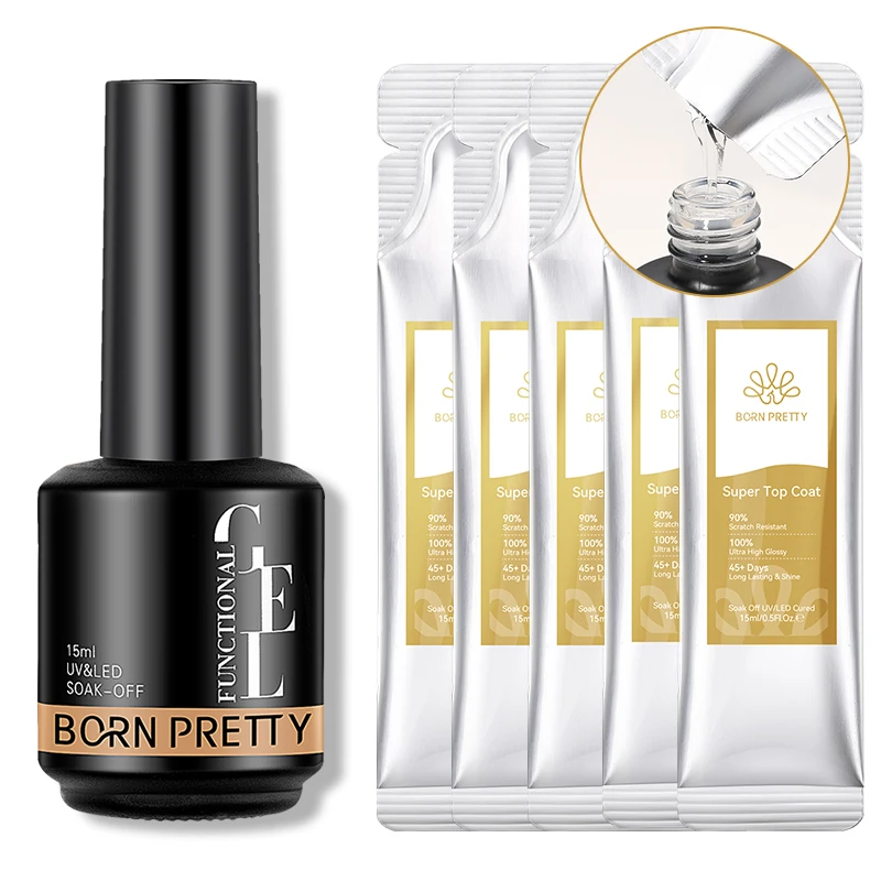 

BORN PRETTY 15 г Набор гель-лаков для ногтей Supper Top Coat и 6 в 1 клей для ногтей, гель для заправки и пополнения, Soak Off Varnis