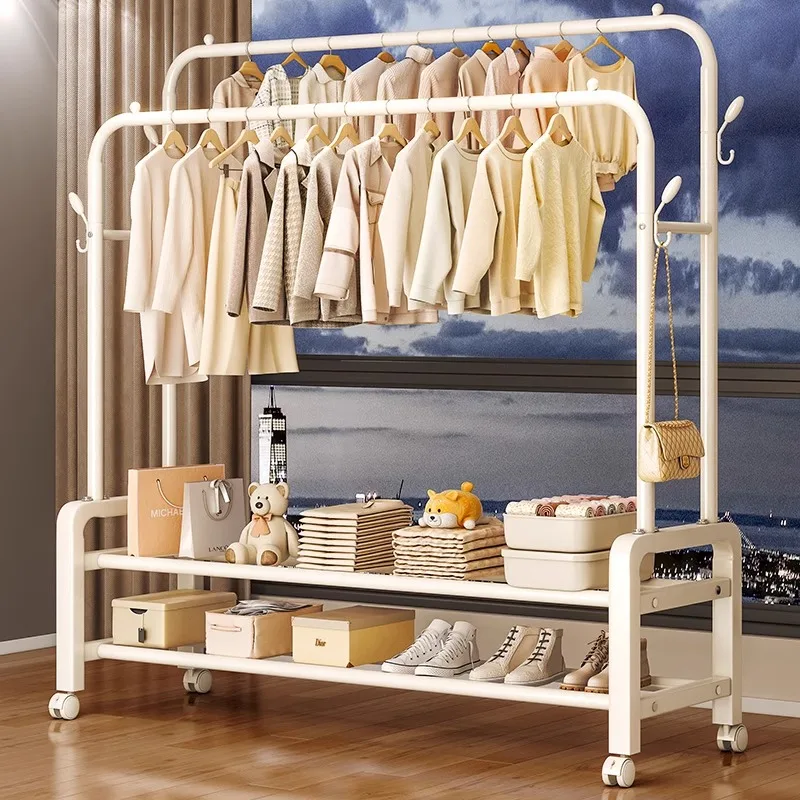 Clothes Hanger Floor Bedroom Household Clothes Hanger Indoor Simple Double Poles Coat Rack Dormitory Balcony Clothes Drng Rack