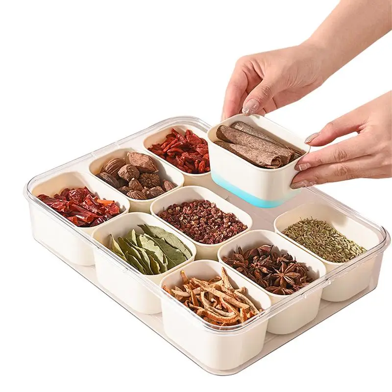 

Household Food-grade Seasoning Compartment Storage Box Nine Compartment Spiice Storage Box Handle Storage Fresh-keeping Box