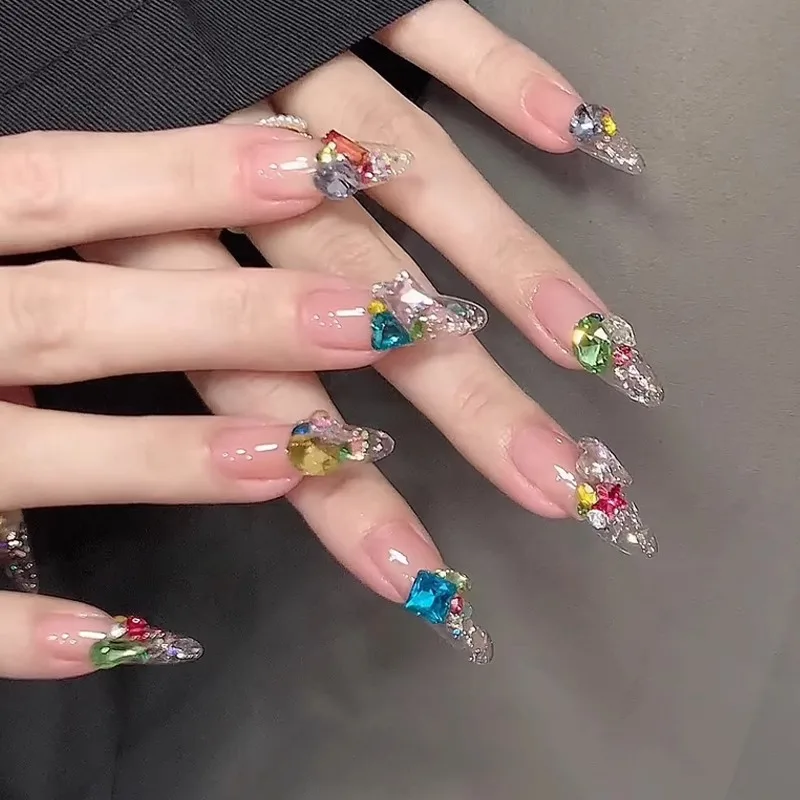 50 Stück gemischte Formen, verschiedene Schnittformen, ausgefallene farbige Nagelrhinesteine, kleine, bonbonfarbene Strasssteine mit spitzer Unterseite für Nagelkunst-Verzierungen – Detail 5