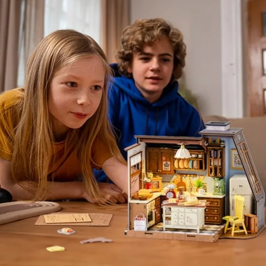 DIY Miniature House Kit for Adults, Mini Wooden Dollhouse Kit with LED Light Tiny House Diorama Building Kits Birthday Craft Ho view 3