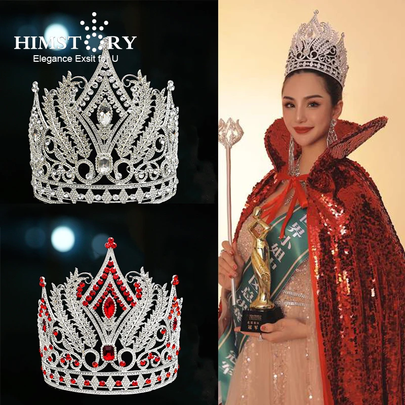 

Himstory Stage Show Miss World Wedding Hair Crown Bride Rhinestone Diadem Pageant High Tiara Hair Ornaments