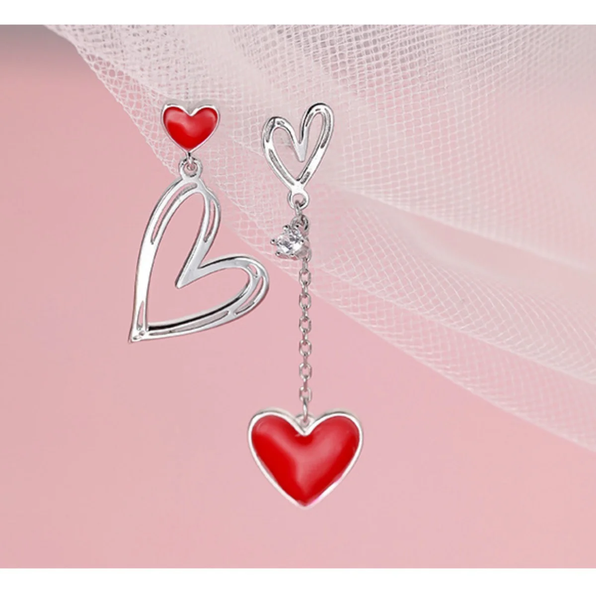 Korean Asymmetric Hollow Black Heart Dangle Earrings For Women Temperament Exaggerated Love Heart Drop Earrings Wedding Jewelry image 4