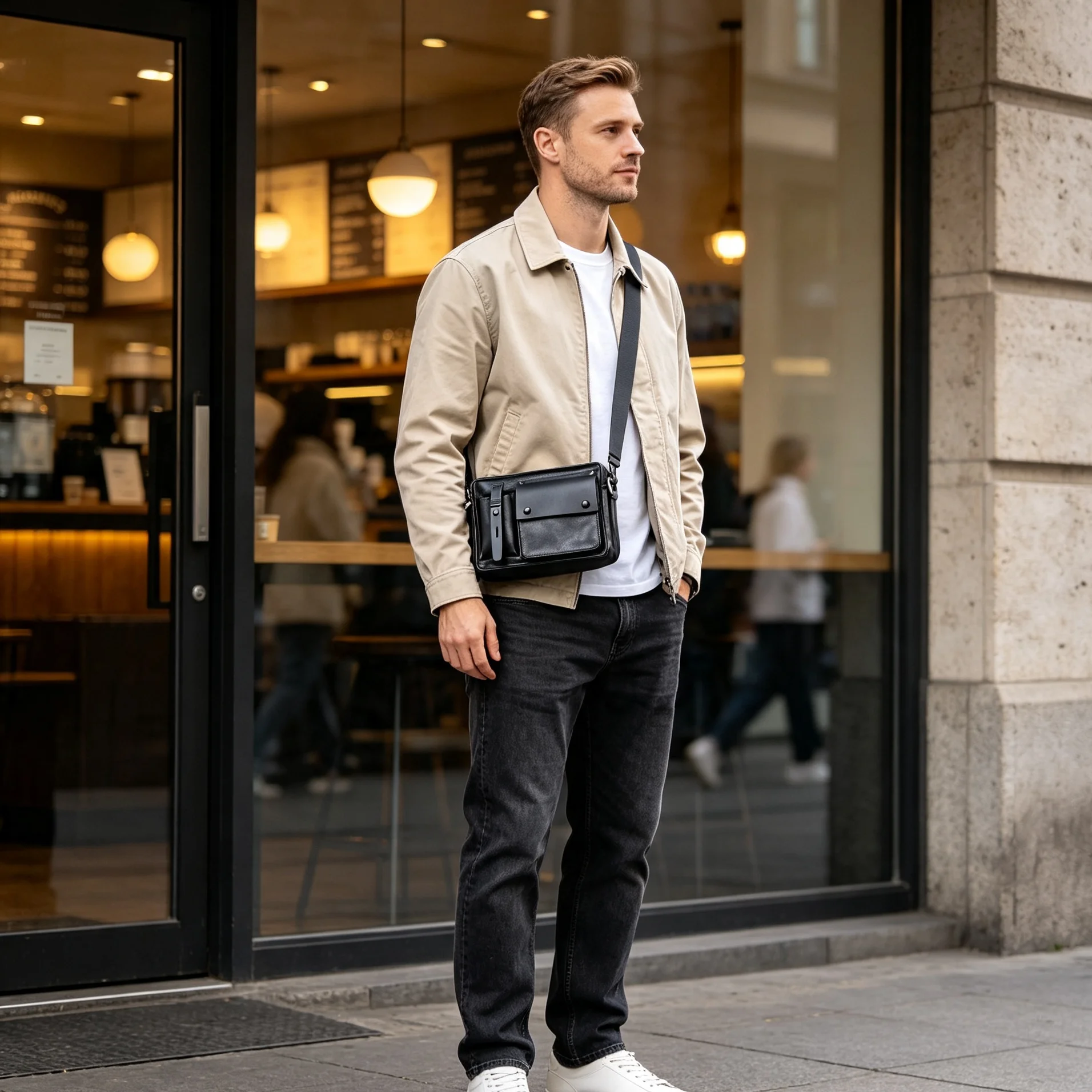 Oberschicht aus pflanzlich gegerbtem Echtleder, Herren-Umhängetasche, Crossbody-Tasche, lässiger, modischer, minimalistischer Stil – Detail 5