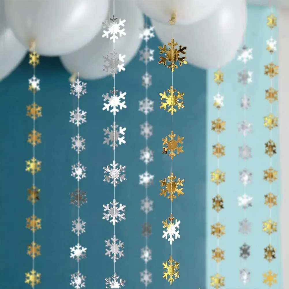 Winter Wonderland Party Decoration Frozen Birthday Party Paper Snowflake Garland Hanging for Christmas Snow Decorations for Home view 3
