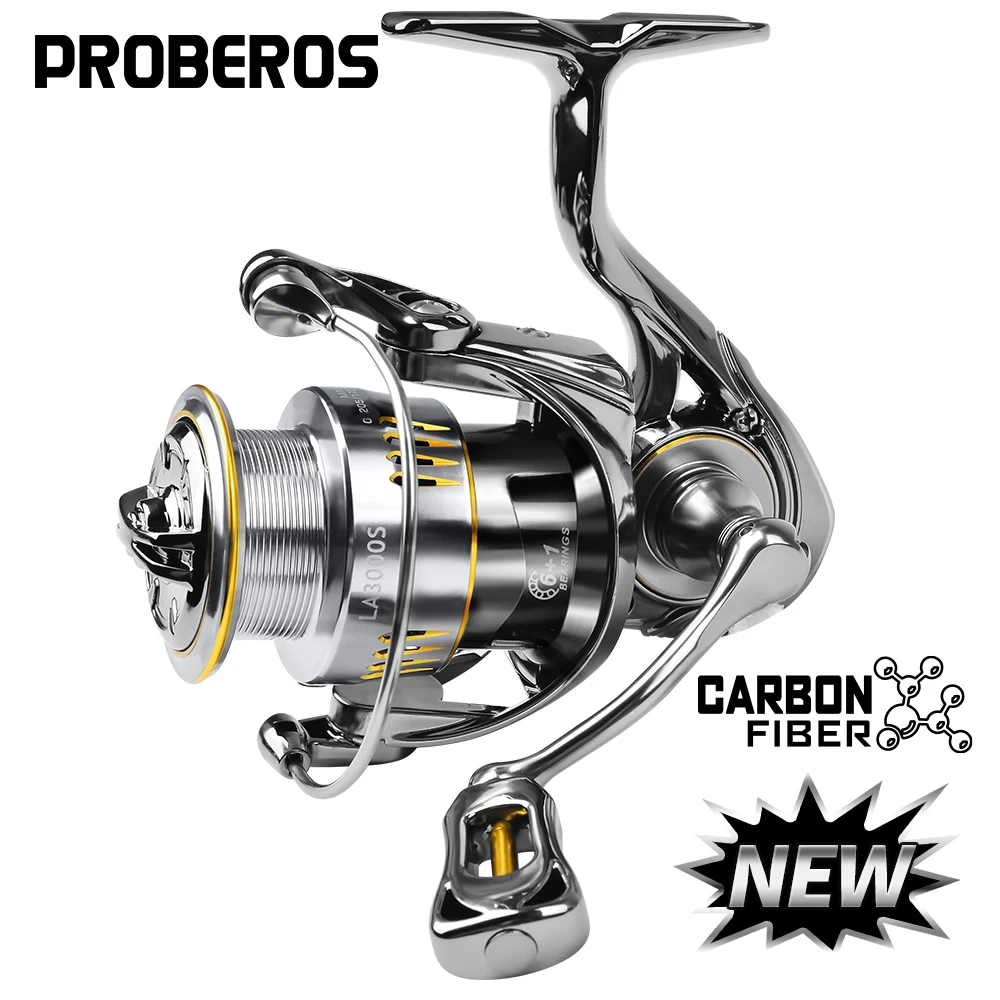 PROBEROS Carbon Fiber Spinning Reel 5.2:1 Gear Ratio 6+1BB 5-7kg/11-15lb Drag 1500S-3000S Series Lightweight Carbon Fishing Reel