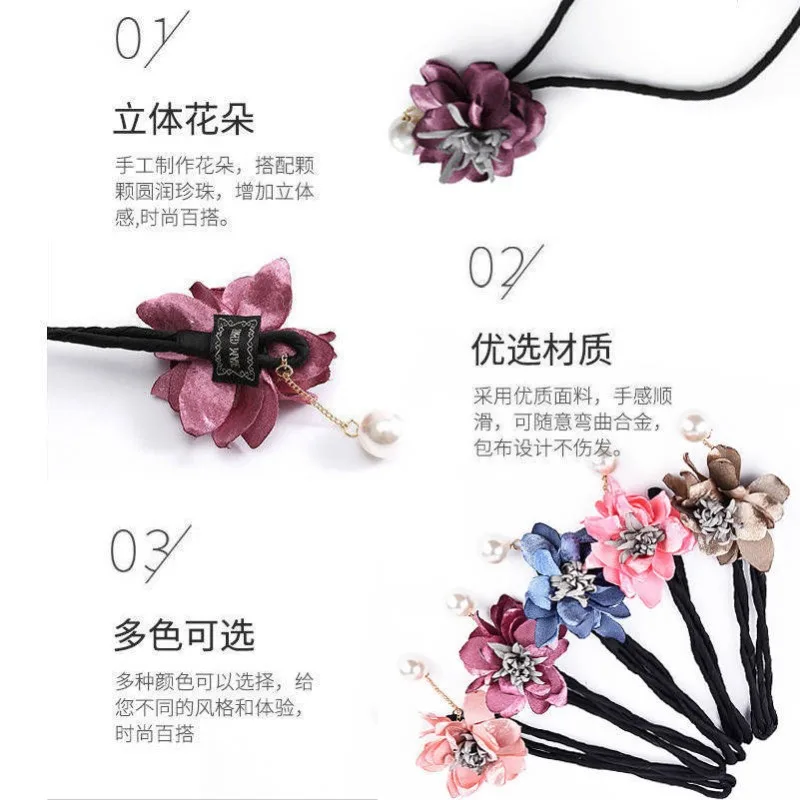 Korean Bun Maker Maruko Hairstyles Elegant Bud Chiffon Flowers Making Long Tools Sweet Headband Hairbands Hair Accessories