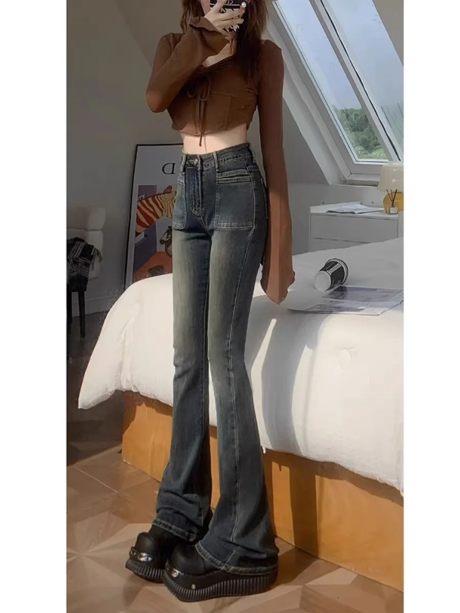 High Waist Wide Leg Micro Flared Jeans Women's Bootcut Elastic Slimming Long Pants Cotton Stretch Denim Blue Jeans