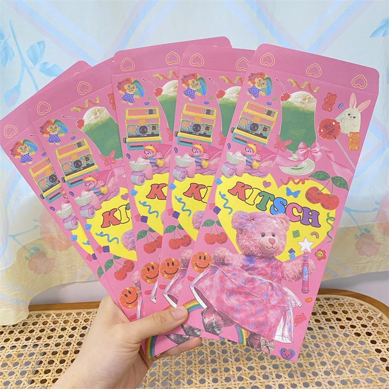 

SKYSONIC 5PCS Bear Envelope Pack Cute Vintage Birthday Greeting Paper Organizer Bag Korean Ins Kawaii Papers