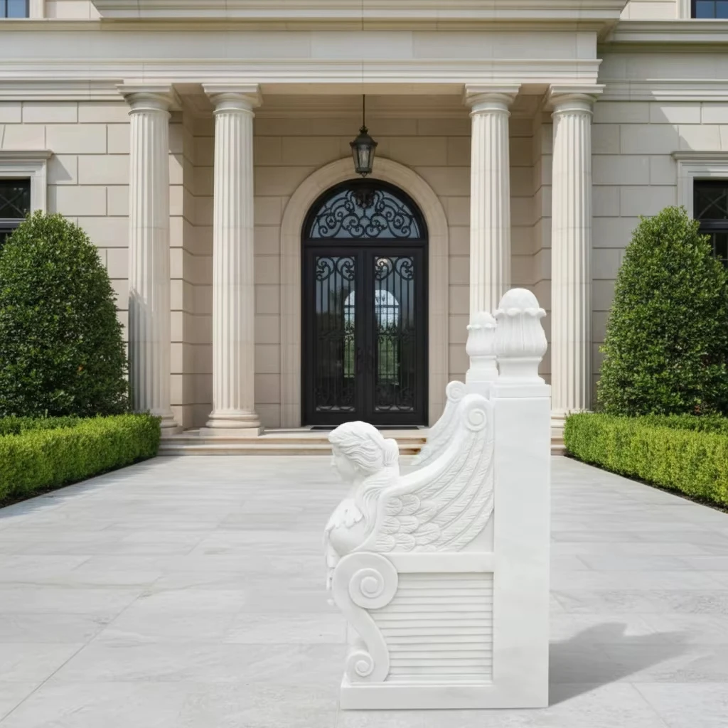 Hand-carved marble classical garden women's benches, durable and elegant decorative sculptures, suitable for luxurious outdoor