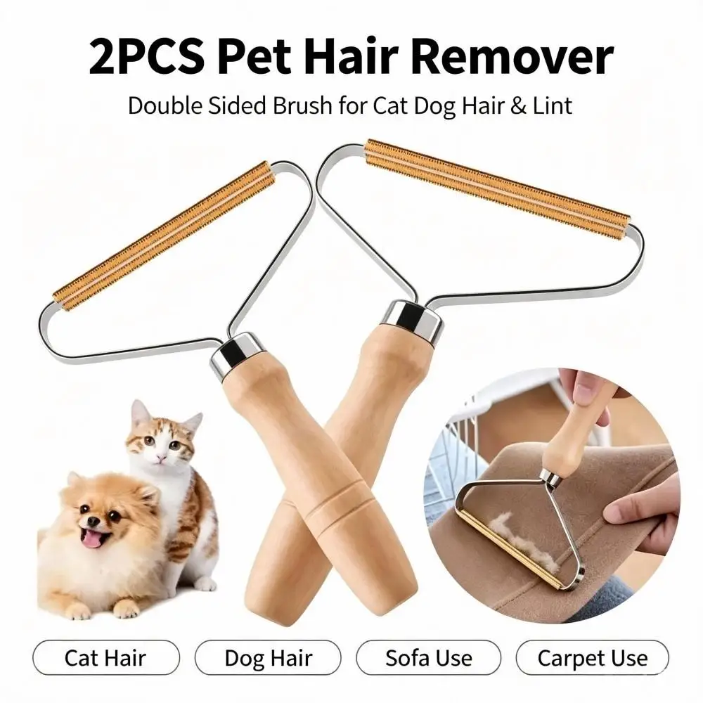 2Pcs Wooden Handle Manual Lint Remover, Pet Hair Remover Tool for Wool Coat Clothes Sofa Carpet Cat Dog Fur Lint Ball Cleaning