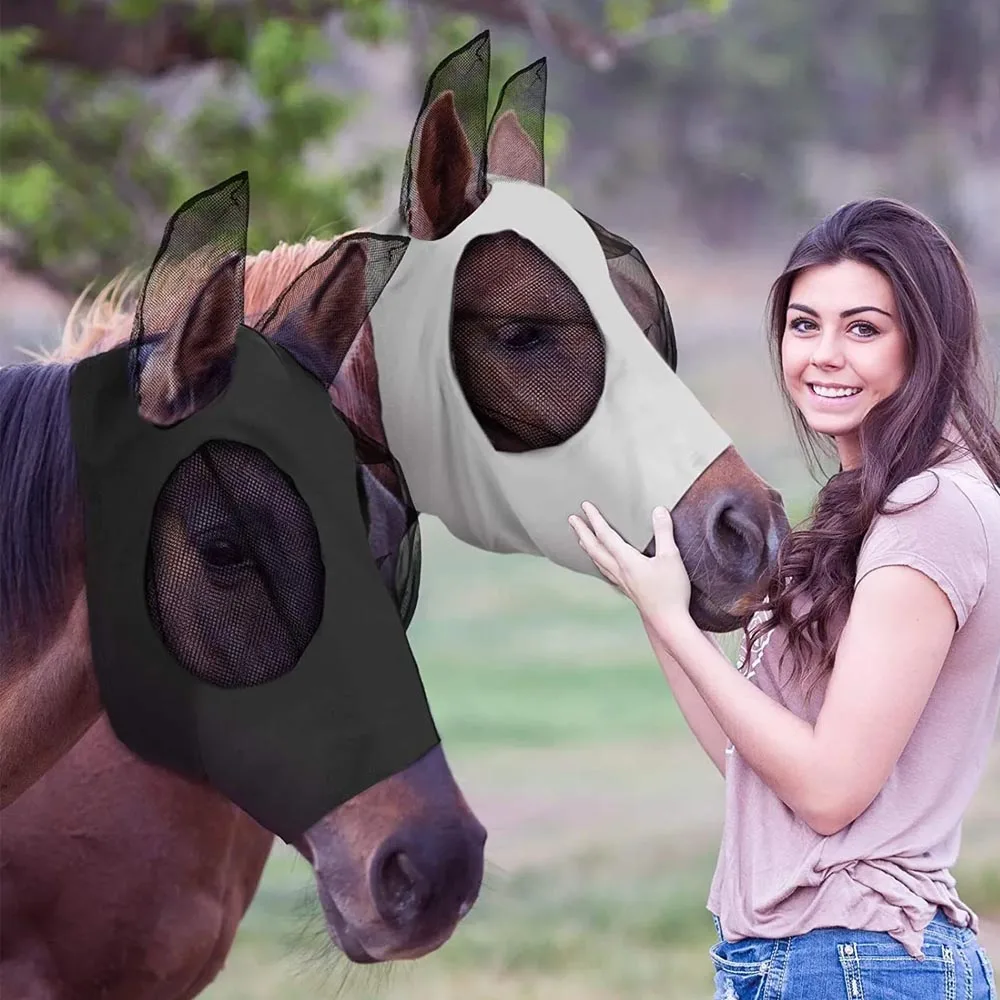 

Breathable Fabric Horse Head Face Cover, Mesh Eyes Ears, Anti-Mosquito Horse Fly Mask, Lightweight, Quite Ride, Outdoor Pet