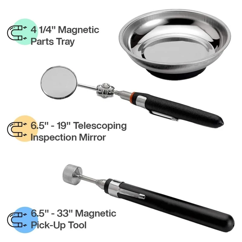 3 Pieces Magnetic Parts Trays Set for Tool Organization Find Lost Fasteners Nails Keep Small Parts Neat Lightweight