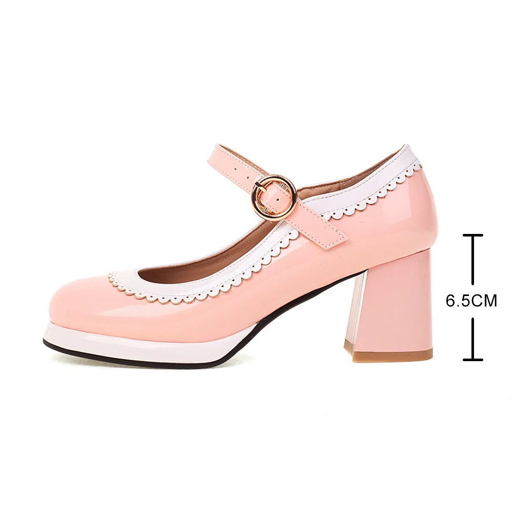 Women Mixed Colors Mary Jane Shoes Lolita High Heels Wedding Pumps Female Thick Heels Shoes Bridal Princess Footwear Plus Size