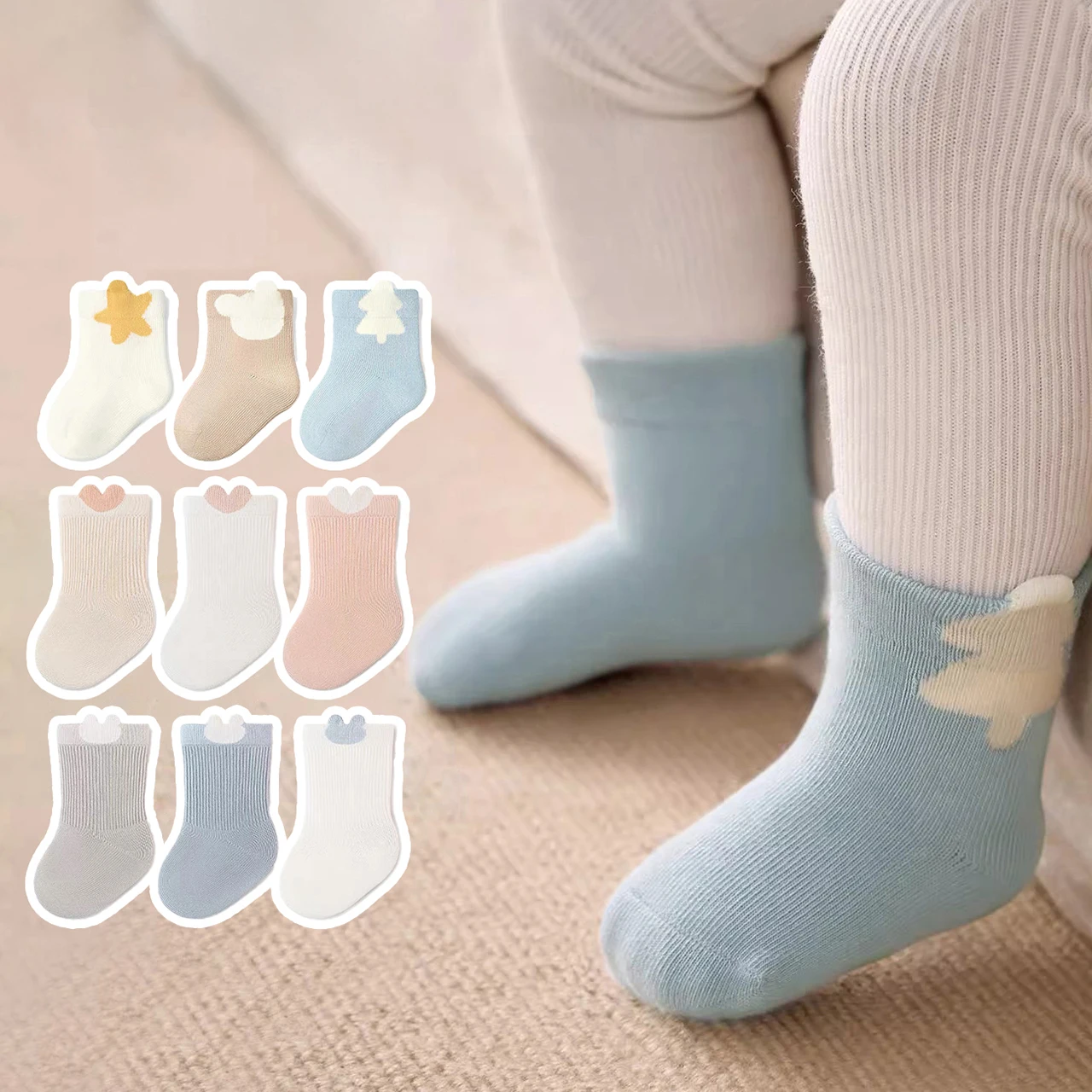 Cartoon Children Cotton Socks Spring Autumn Middle Tube Sock Cute Newborn Footwear Soft Breathable Children Sport Socks 0-4Year