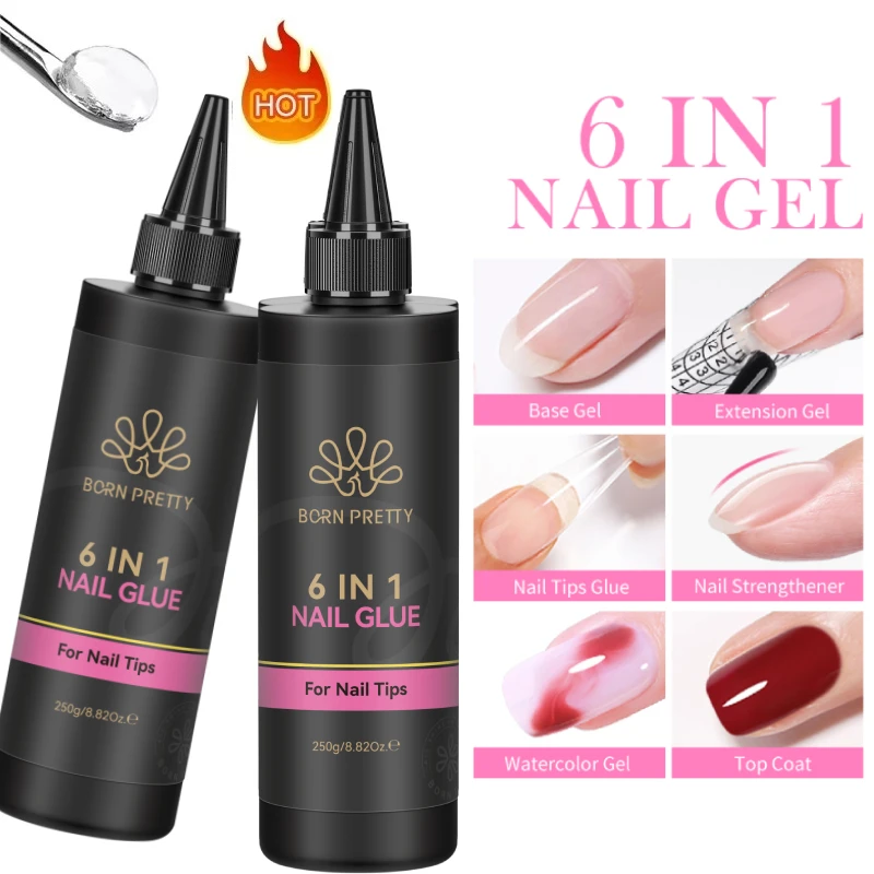 BORN PRETTY 250g 6 in 1 Glue Gel Nail Polish Extension Gel Nail Tips Glue Reinforcement Base Gel Decorations Glue Waterolor Gel