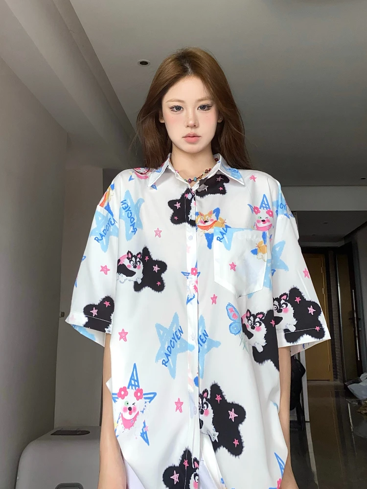 Shirts for Women Lovely Printing All-match Letter Hawaii Design Individual Creativity Loose Outwear Unisex New Arrival Youthful