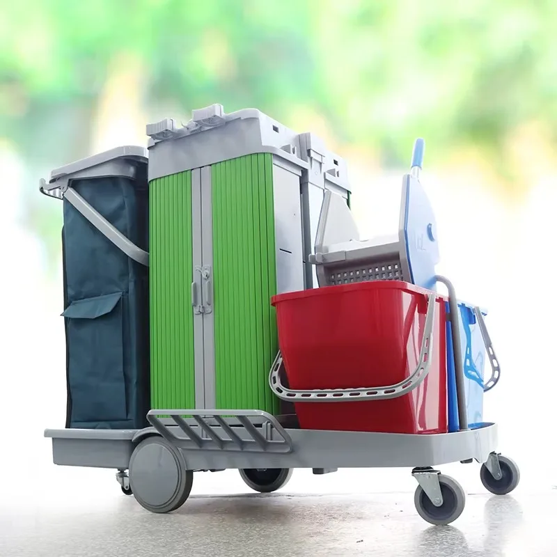Customized Commercial Multi-purpose Plastic Down Press Wringer Double Bucket Cleaning Trolley Cart