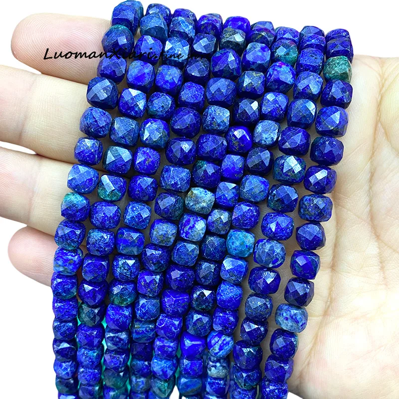 Natural Stone 7-8MM Faceted Square Lapis Lazuli Loose Cube Spacer Beads for Jewelry Making Diy Earrings Bracelets Accessories