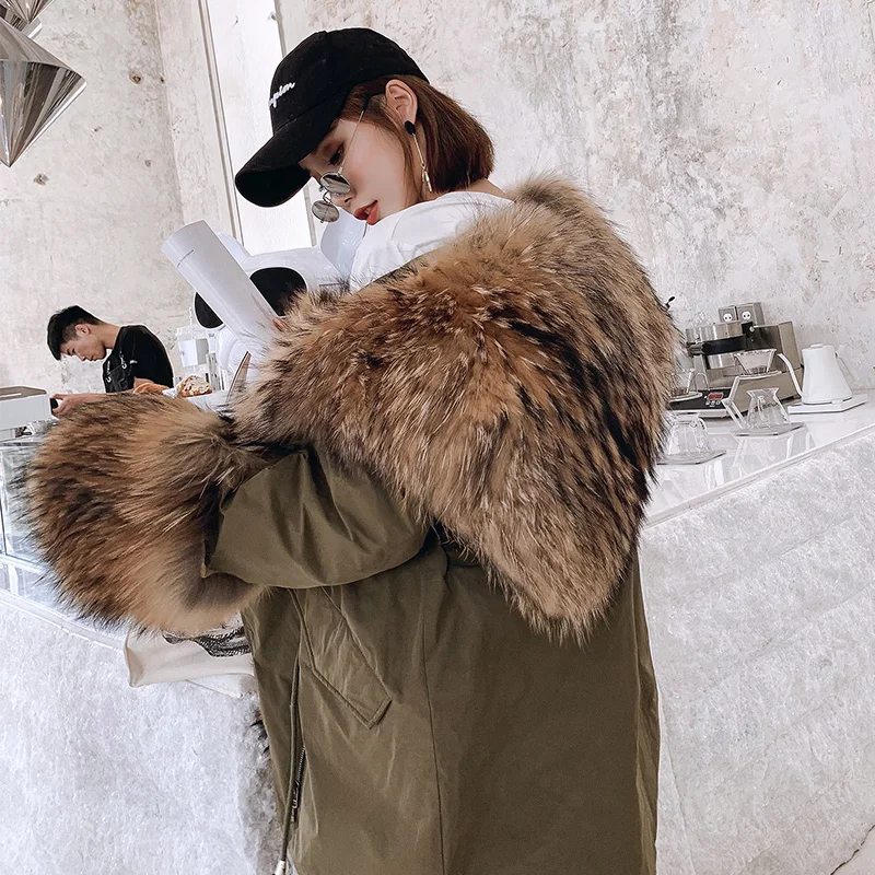 Winter Jacket Women Long Parka Real Fox Fur Coat Natural Raccoon Fur Collar heavy coat Thick Warm Streetwear Parkas  down liner