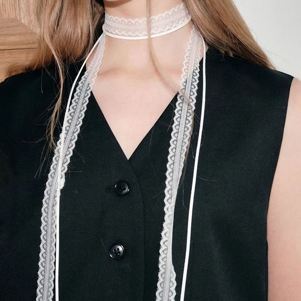 Sweet Lace Scarf Bowknots Neckwear Women Summer Thin Mesh Flower Long Small Scarf Versatile Neckband Accessories Korean Fashion