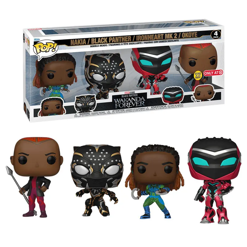 Pop! Czarna Pantera 4-pak Figurki akcji Model Zabawki Funko Pop Glow Edycja limitowana Figurka Marvel Model Kolekcjonerska pamiątka