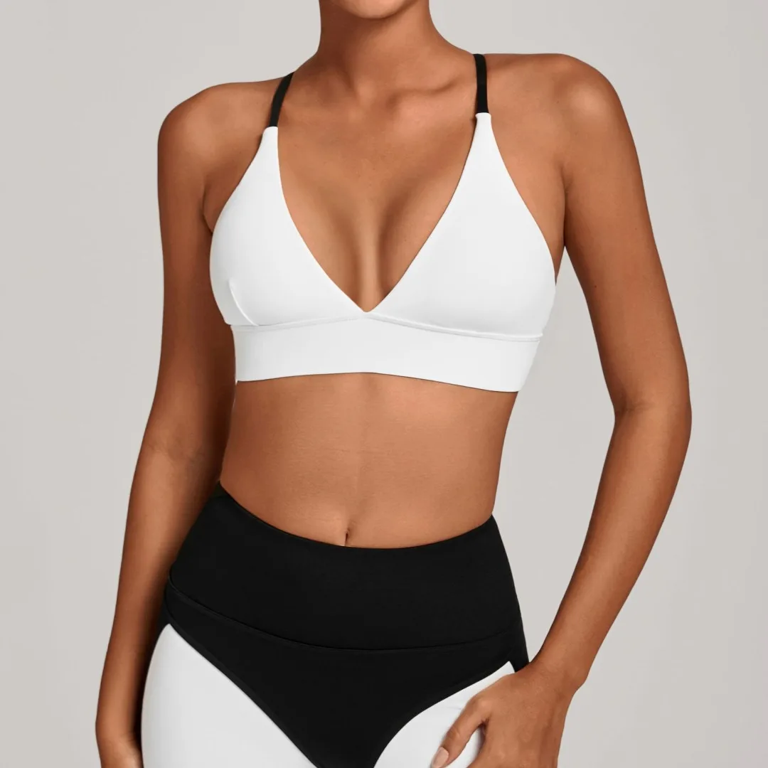 

New Women's Cross Adjustable Shoulder Yoga Vest Spliced Color Shockproof Sports Bra Outdoor Running Casual Dance Gym Fitness Top