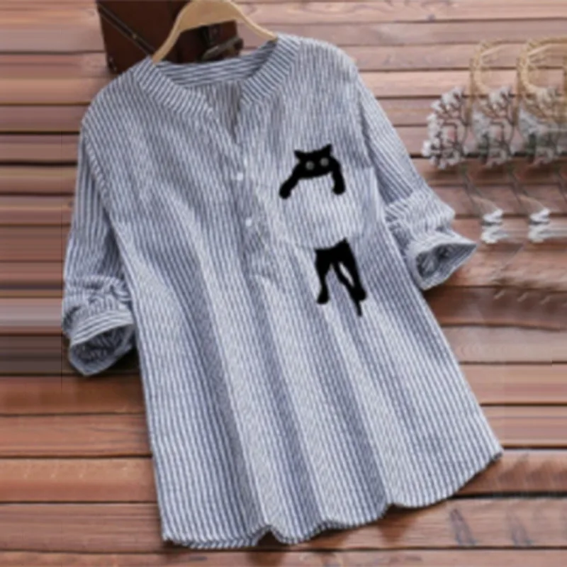 

Рубашка с длинным рукавом и воротником-стойкой на пуговицах с изображением кота, осень-зима 2023, новая одежда, модная уличная женская одежда