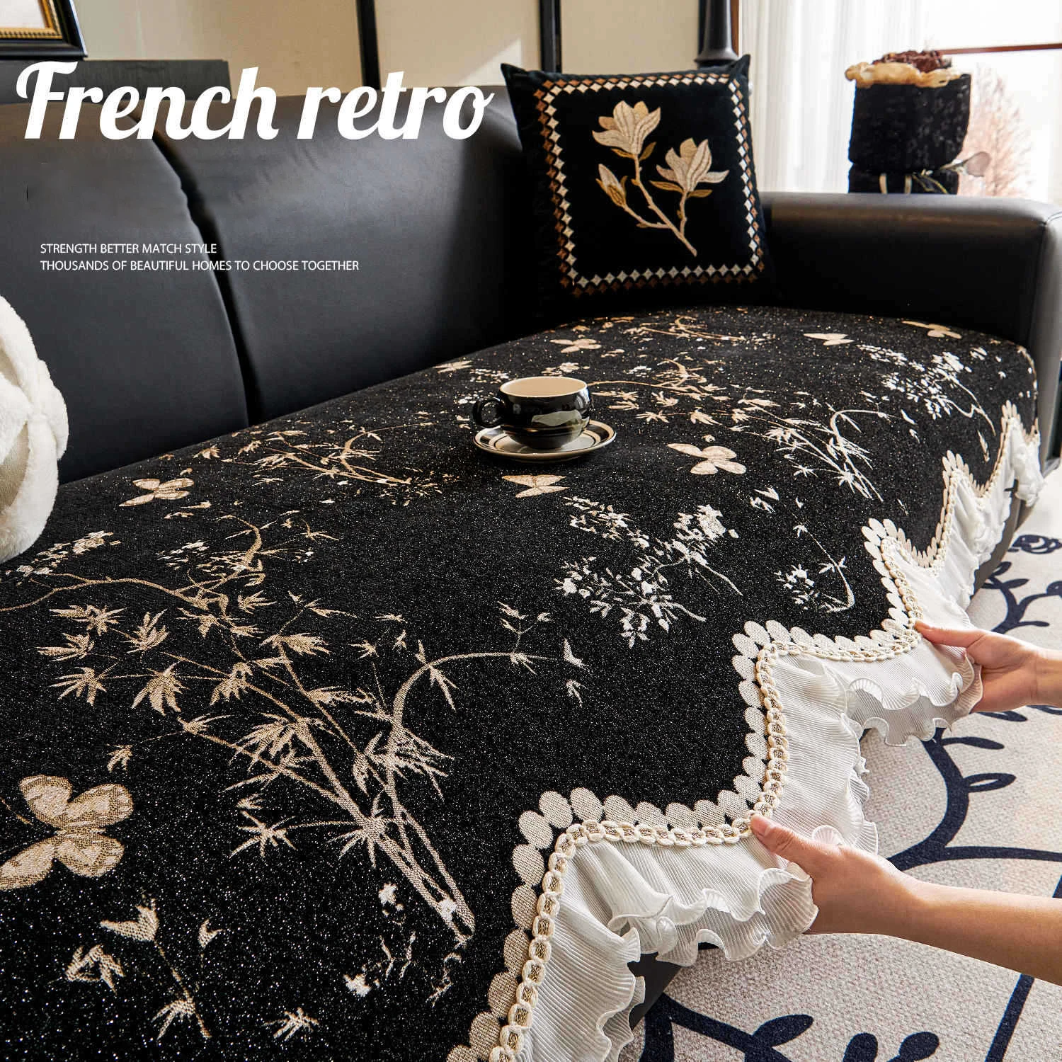 

All Seasons French Retro Sofa Cover Light Luxury Straight-Line Anti-Slip Leather Sofa Covers Seat Cushion and Cloth Covers